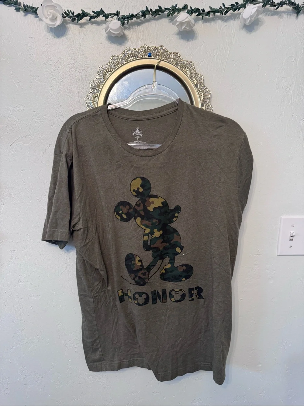 Disney Olive Green Camo Mickey 'Honor' Short Sleeve Tee - Picture 1 of 1